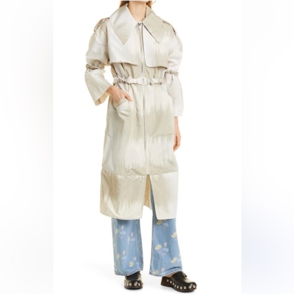 GANNI Oversized Shell Trench Coat Ikat Agate Beige Medium - Picture 1 of 13